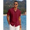 imageCOOFANDY Mens Casual Button Down Shirts Short Sleeve Summer Beach Shirt Cuban Vacation Textured Shirts with PocketWine Red