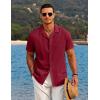imageCOOFANDY Mens Casual Button Down Shirts Short Sleeve Summer Beach Shirt Cuban Vacation Textured Shirts with PocketWine Red