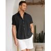 imageCOOFANDY Mens Linen Casual Short Sleeve Shirt Button Down Summer Beach ShirtsBlack