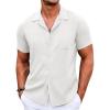 imageCOOFANDY Mens Casual Button Down Shirts Short Sleeve Summer Beach Shirt Cuban Vacation Textured Shirts with PocketWhite