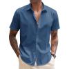 imageCOOFANDY Mens Linen Casual Short Sleeve Shirt Button Down Summer Beach ShirtsGalaxy Blue