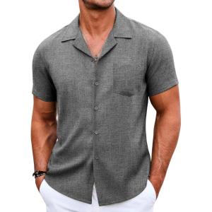 imageCOOFANDY Mens Casual Button Down Shirts Short Sleeve Summer Beach Shirt Cuban Vacation Textured Shirts with PocketGrey Black