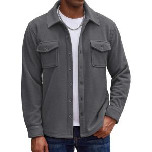 imageCOOFANDY Mens Polar Fleece Shirt Jacket Long Sleeve Casual Button Down Shirts Shacket with PocketsGray
