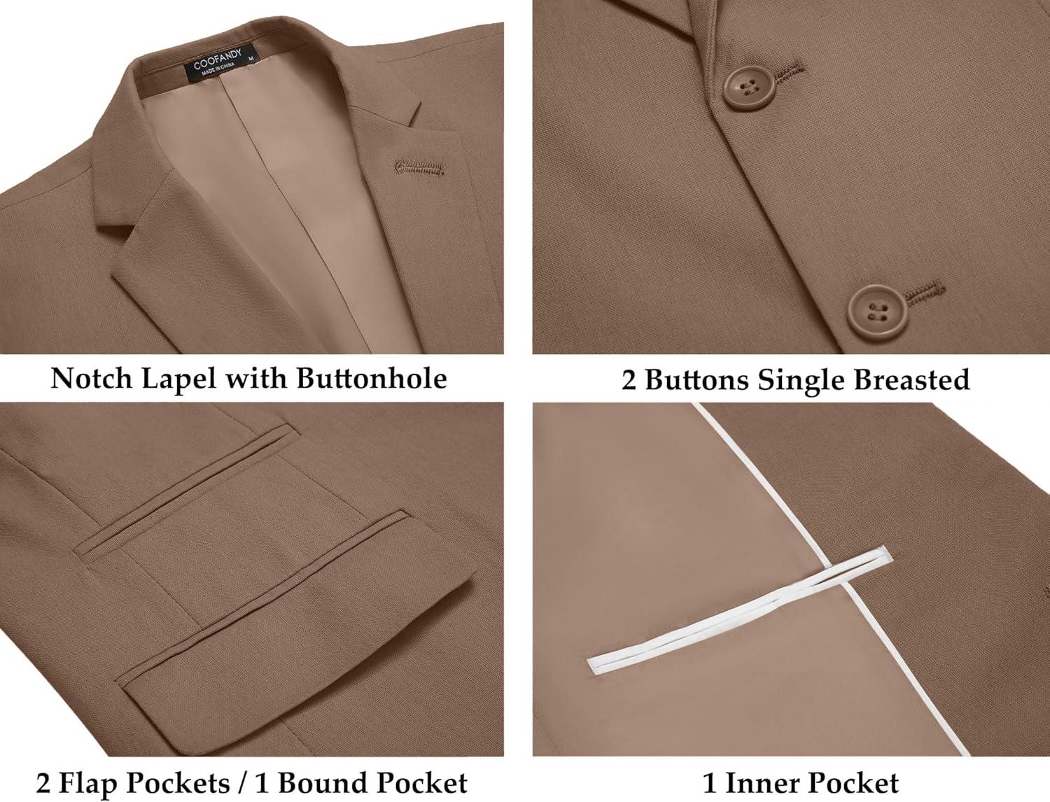 imageCOOFANDY Mens 2 Piece Linen Suits Set Regular Fit Casual Lightweight Blazer Jacket and PantsBrown