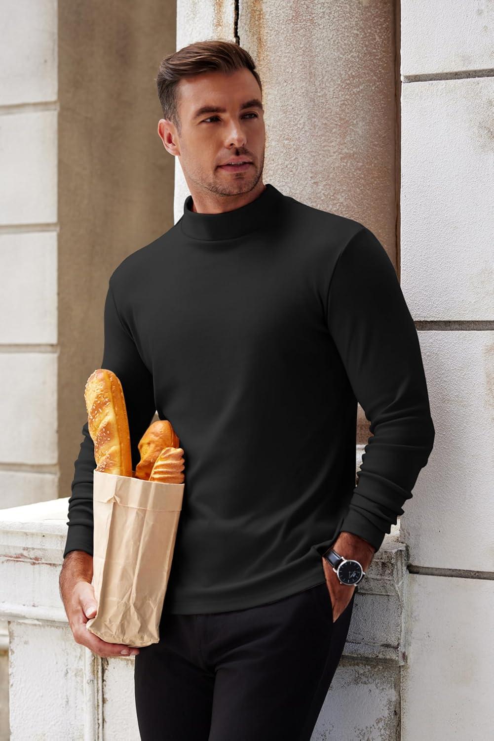 imageCOOFANDY Mens Mock Turtleneck Long Sleeve Shirts Basic Thermal Turtle Neck Undershirt Lightweight Pullover Sweaters TopTwo Pack  BlackLight Grey