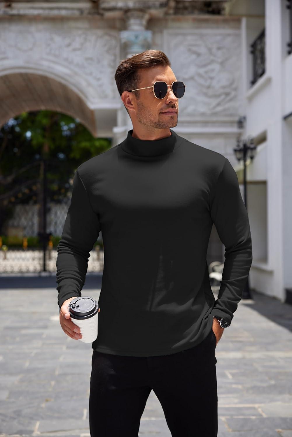 imageCOOFANDY Mens Mock Turtleneck Long Sleeve Shirts Basic Thermal Turtle Neck Undershirt Lightweight Pullover Sweaters TopTwo Pack  BlackWhite