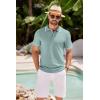 imageCOOFANDY Mens Knit Polo Shirts Casual Short Sleeve Button Down Shirts Crochet Classic Golf Polo Collared ShirtsIce Green