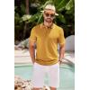 imageCOOFANDY Mens Knit Polo Shirts Casual Short Sleeve Button Down Shirts Crochet Classic Golf Polo Collared ShirtsYellow
