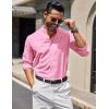 imageCOOFANDY Mens Long Sleeve Oxford Dress Shirts Chambray Button Down Shirt Casual Band Collar ShirtsPink