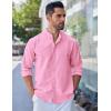 imageCOOFANDY Mens Long Sleeve Oxford Dress Shirts Chambray Button Down Shirt Casual Band Collar ShirtsPink