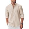 imageCOOFANDY Mens Long Sleeve Oxford Dress Shirts Chambray Button Down Shirt Casual Band Collar ShirtsBeige