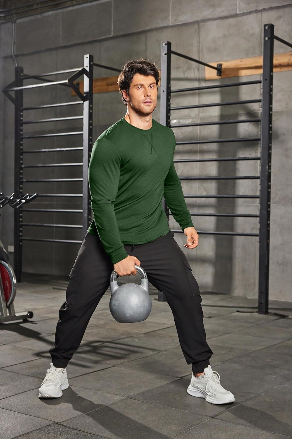 imageCOOFANDY Mens Cotton Hipster Hip Hop Longline Crewneck T Shirts Casual Long Sleeve Tees Curved Hem Gym ShirtsOne Piece Dark Green