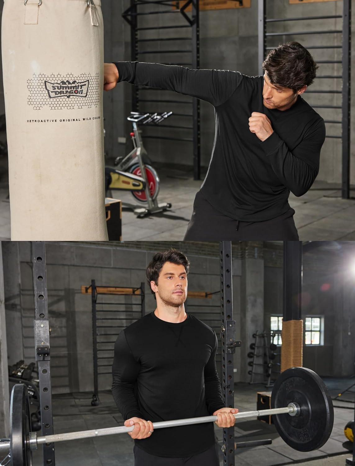 imageCOOFANDY Mens Cotton Hipster Hip Hop Longline Crewneck T Shirts Casual Long Sleeve Tees Curved Hem Gym ShirtsTwo Pack Black  Black