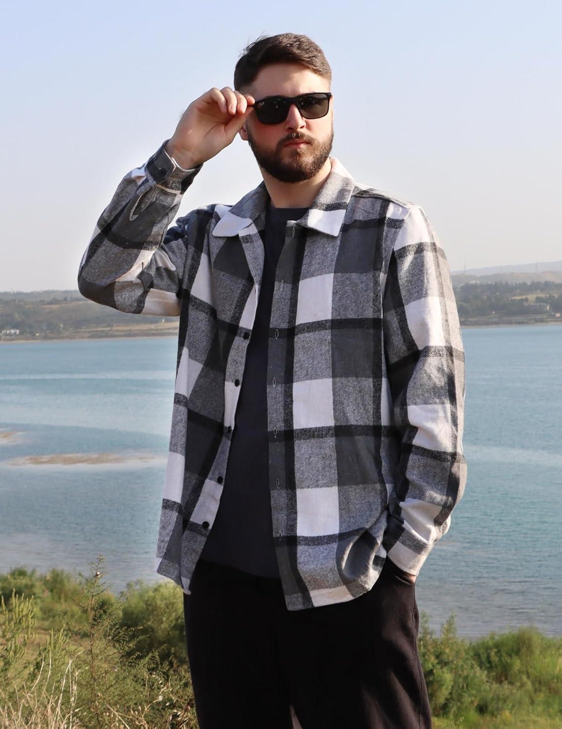 imageCOOFANDY Mens Flannel Shirts Casual Button Down Plaid Shirt Jacket Long Sleeve Fleece ShacketBlue Plaid