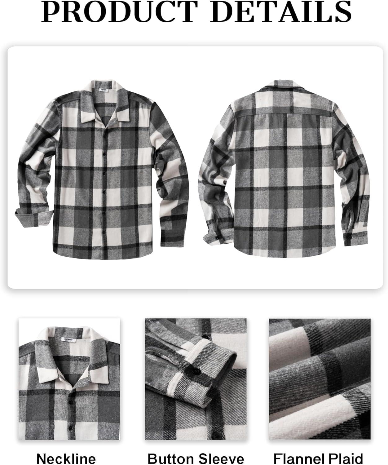 imageCOOFANDY Mens Flannel Shirts Casual Button Down Plaid Shirt Jacket Long Sleeve Fleece ShacketBlue Plaid