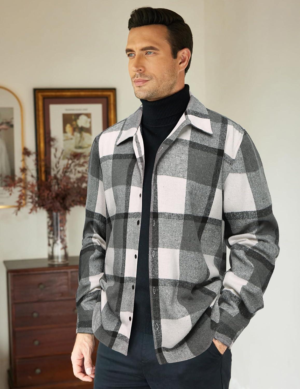 imageCOOFANDY Mens Flannel Shirts Casual Button Down Plaid Shirt Jacket Long Sleeve Fleece ShacketBlue Plaid