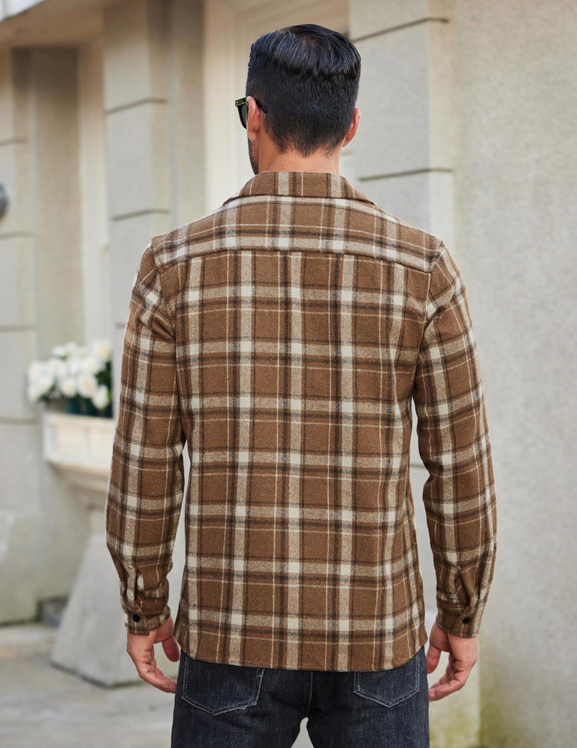 imageCOOFANDY Mens Flannel Shirts Casual Button Down Plaid Shirt Jacket Long Sleeve Fleece ShacketBrownwhite Plaid