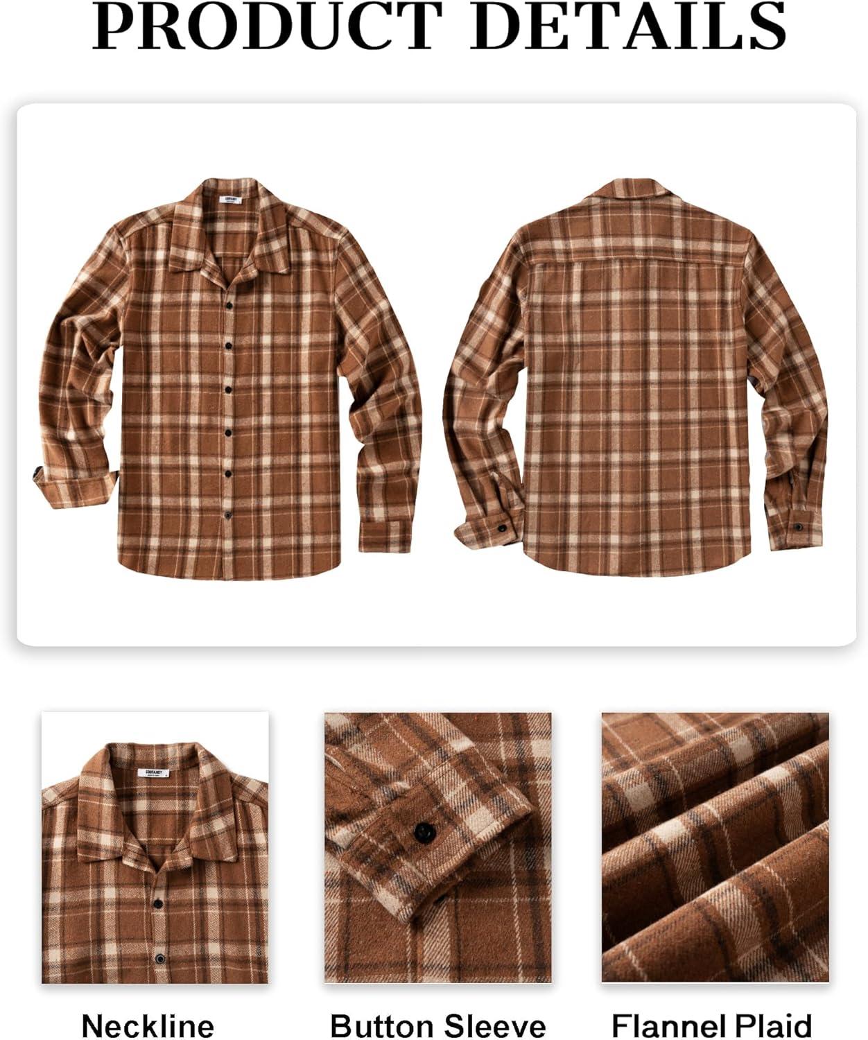 imageCOOFANDY Mens Flannel Shirts Casual Button Down Plaid Shirt Jacket Long Sleeve Fleece ShacketBrownwhite Plaid