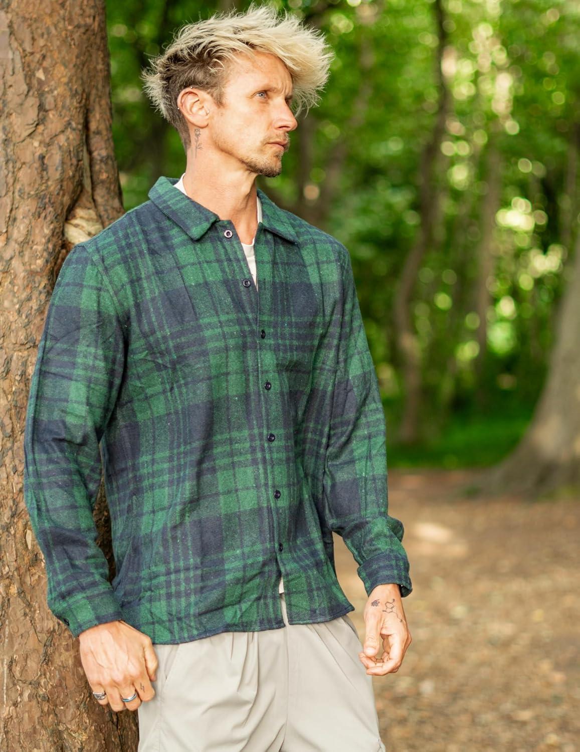 imageCOOFANDY Mens Flannel Shirts Casual Button Down Plaid Shirt Jacket Long Sleeve Fleece ShacketGreennavy Plaid