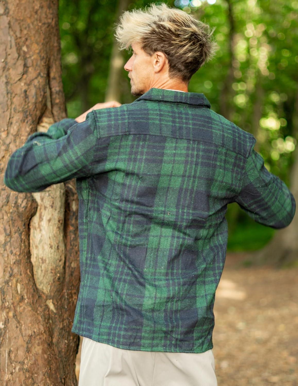 imageCOOFANDY Mens Flannel Shirts Casual Button Down Plaid Shirt Jacket Long Sleeve Fleece ShacketGreennavy Plaid