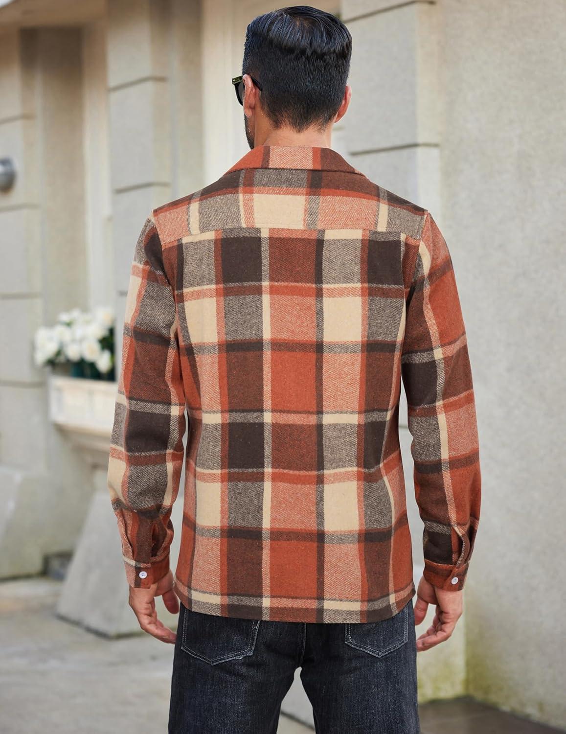 imageCOOFANDY Mens Flannel Shirts Casual Button Down Plaid Shirt Jacket Long Sleeve Fleece ShacketOrangekhaki Plaid