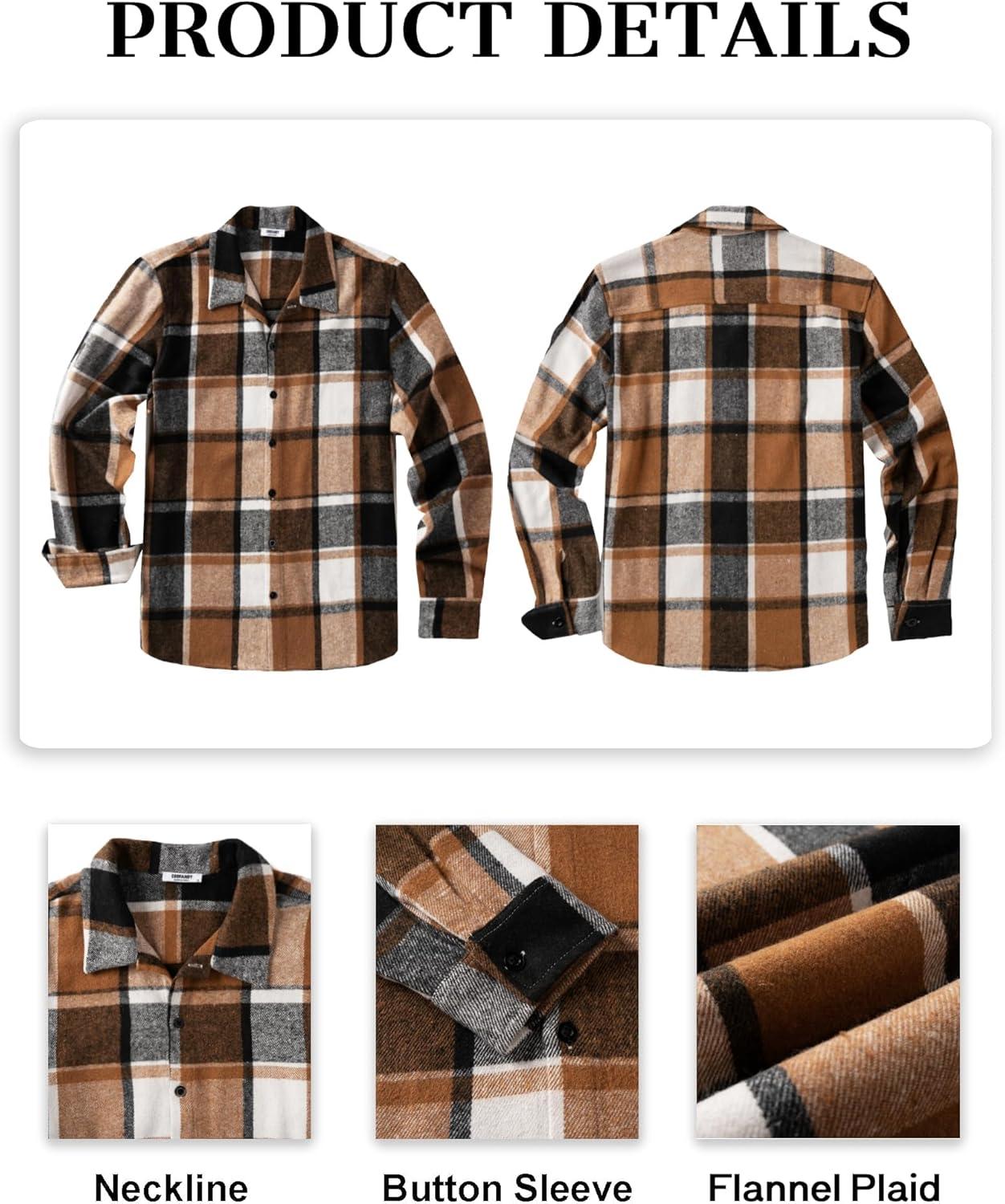 imageCOOFANDY Mens Flannel Shirts Casual Button Down Plaid Shirt Jacket Long Sleeve Fleece ShacketYellowgrey Plaid