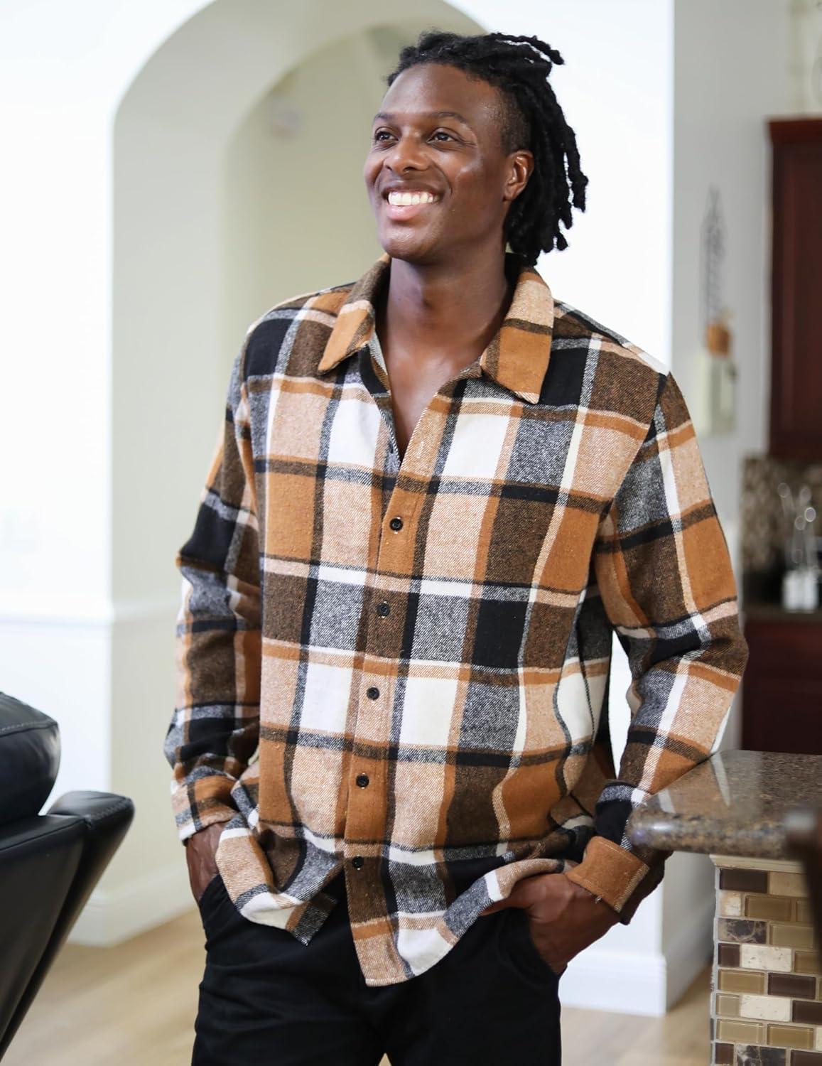 imageCOOFANDY Mens Flannel Shirts Casual Button Down Plaid Shirt Jacket Long Sleeve Fleece ShacketYellowgrey Plaid