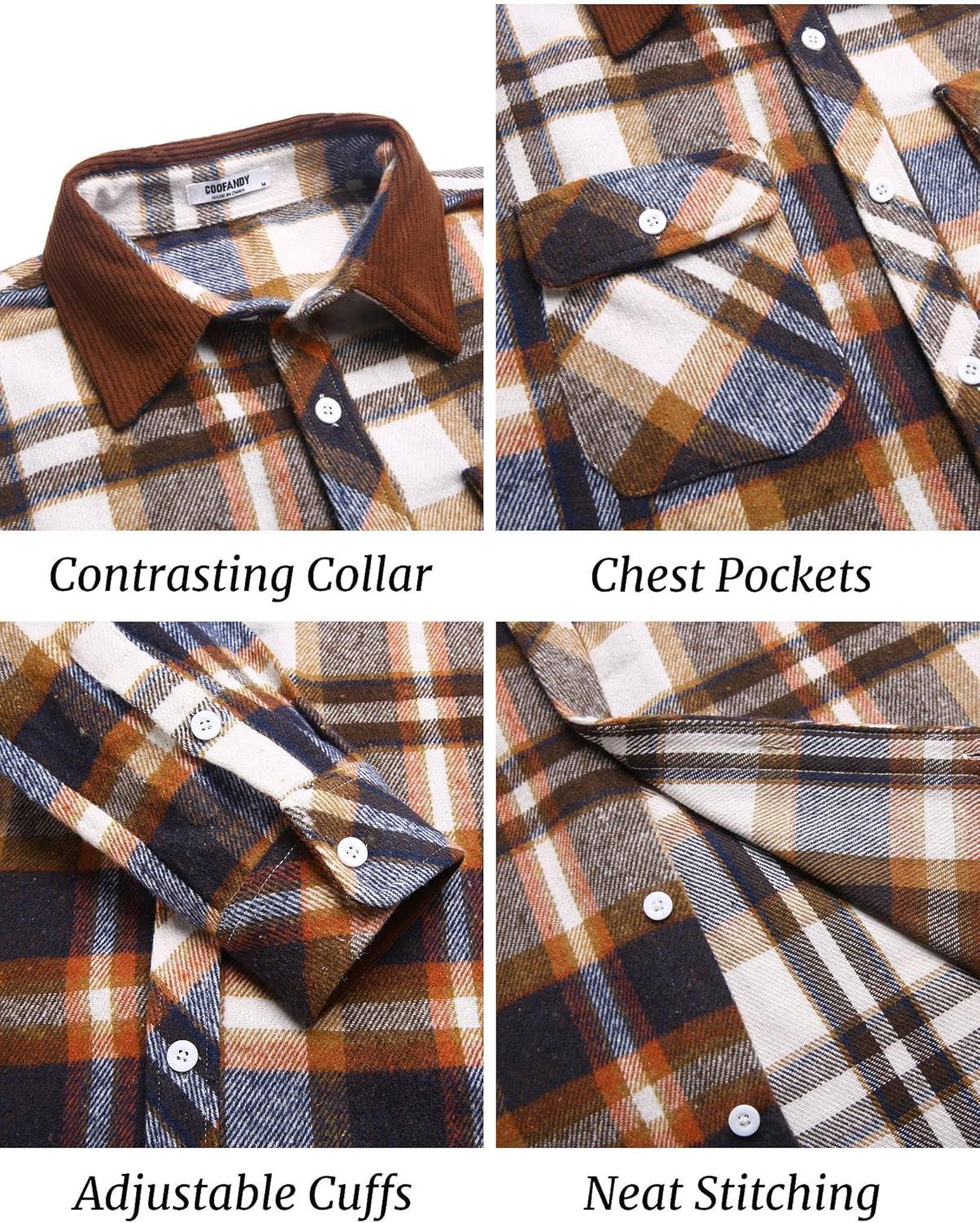 imageCOOFANDY Mens Flannel Shirts Long Sleeve Fleece Plaid Jacket Casual Stylish Button Down Shirts with PocketsBrown