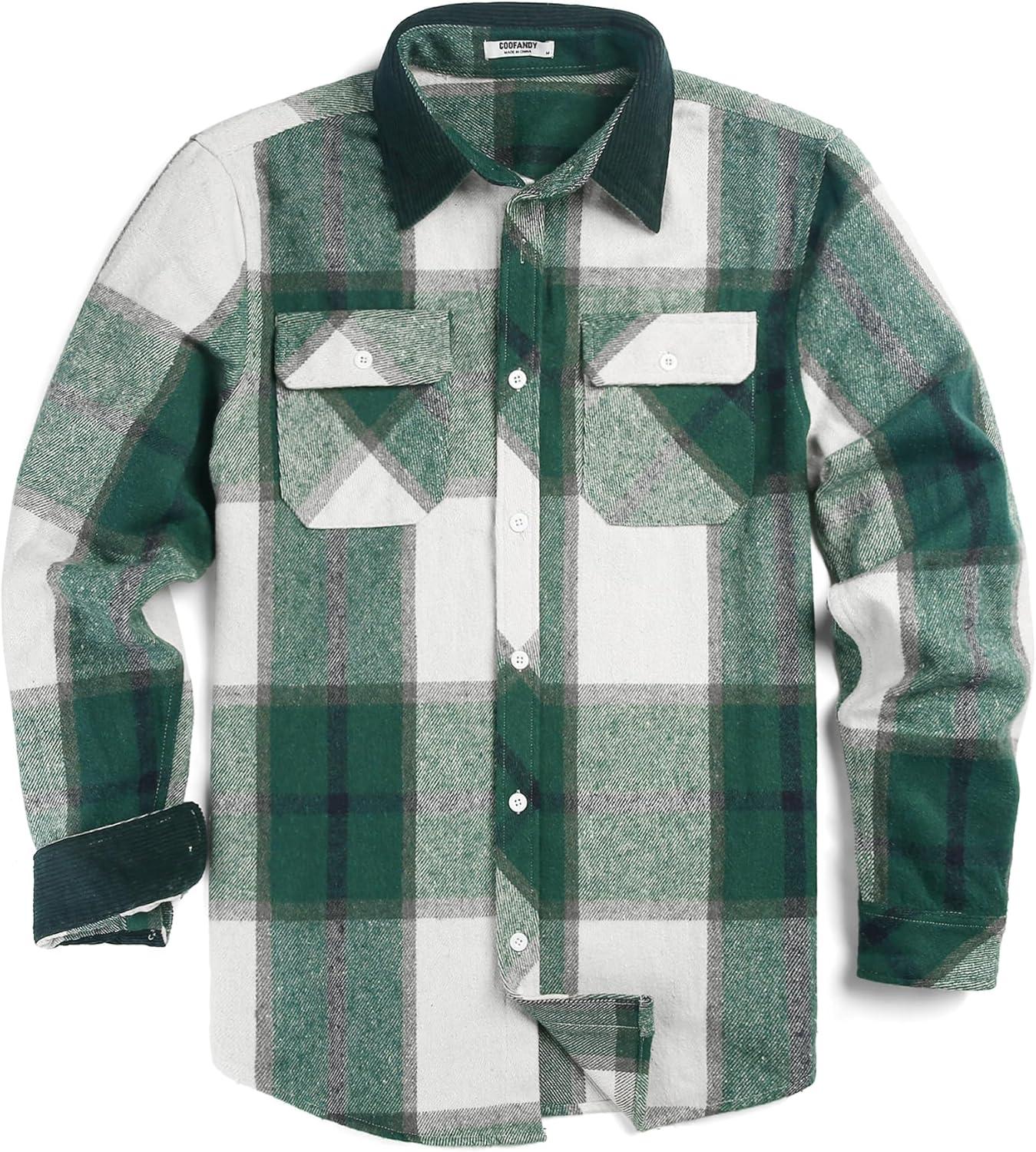 imageCOOFANDY Mens Flannel Shirts Long Sleeve Fleece Plaid Jacket Casual Stylish Button Down Shirts with PocketsGreen