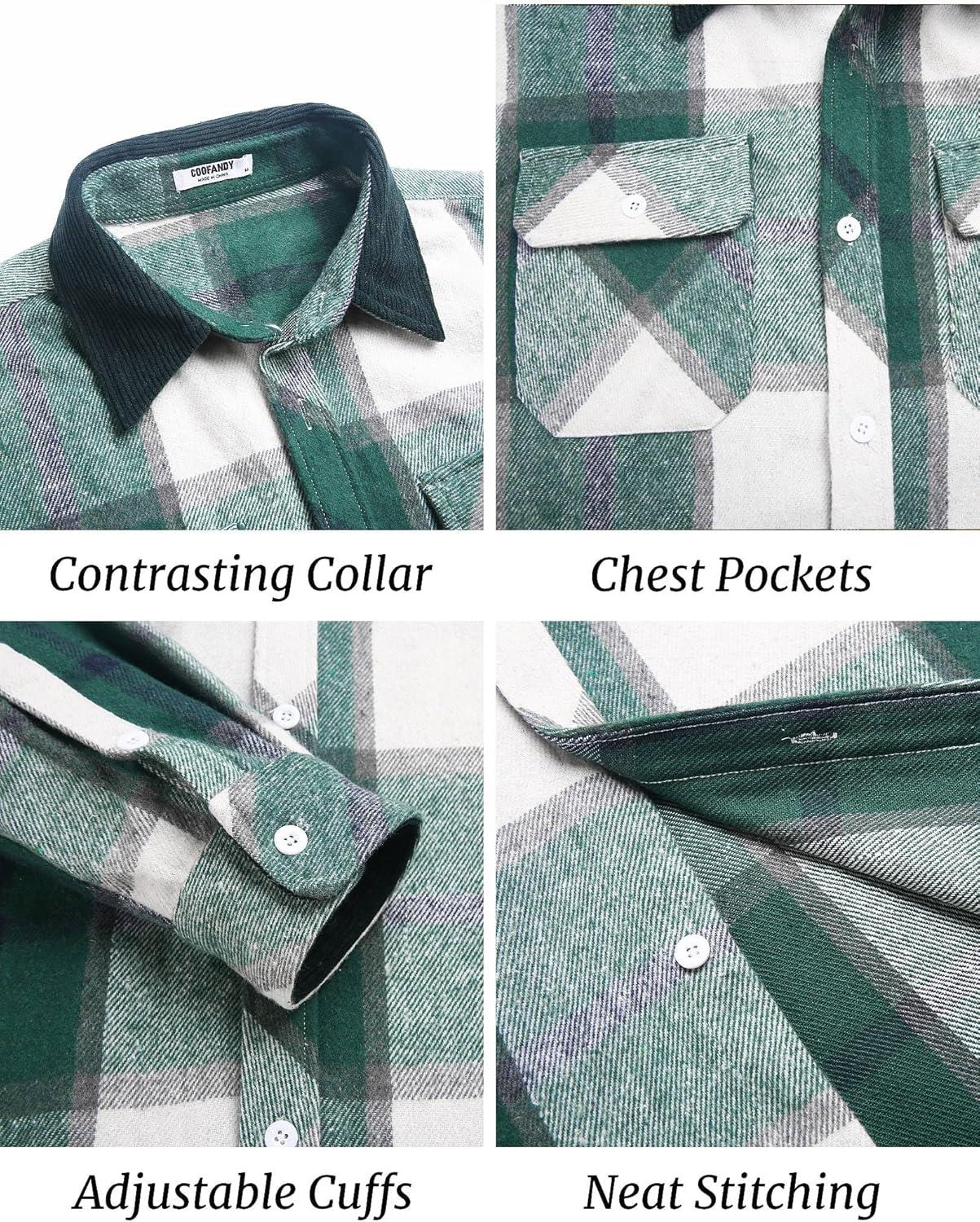 imageCOOFANDY Mens Flannel Shirts Long Sleeve Fleece Plaid Jacket Casual Stylish Button Down Shirts with PocketsGreen