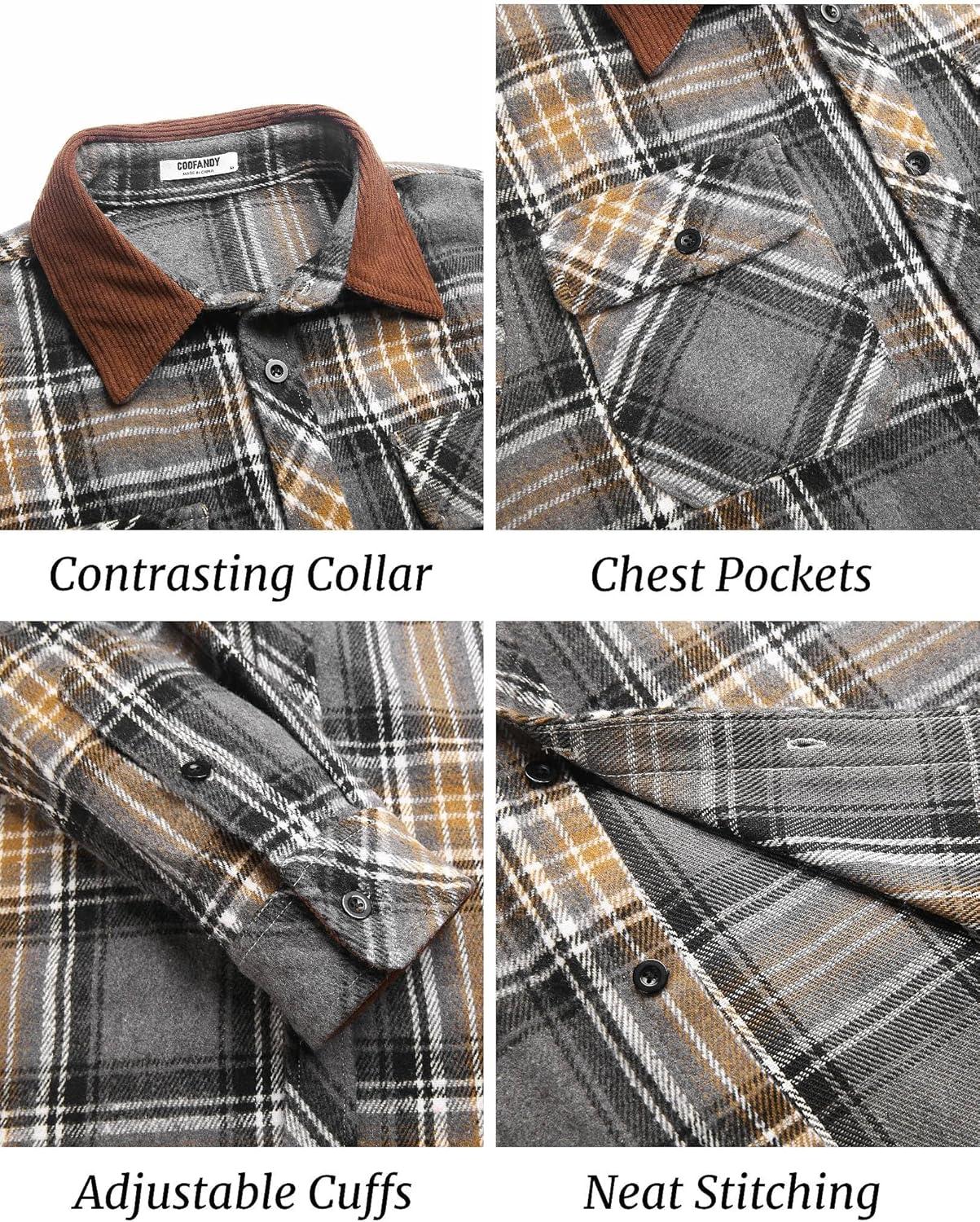 imageCOOFANDY Mens Flannel Shirts Long Sleeve Fleece Plaid Jacket Casual Stylish Button Down Shirts with PocketsGrey