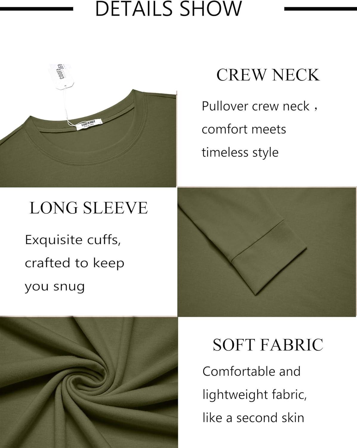 imageCOOFANDY Mens Long Sleeve Tee Shirts Crew Neck TShirt Casual Pullover Basic Tees Soft Stretch TshirtsArmy Green