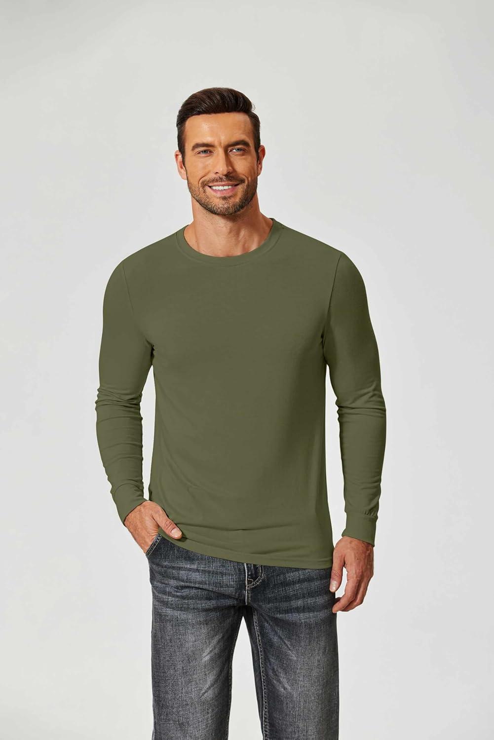 imageCOOFANDY Mens Long Sleeve Tee Shirts Crew Neck TShirt Casual Pullover Basic Tees Soft Stretch TshirtsArmy Green