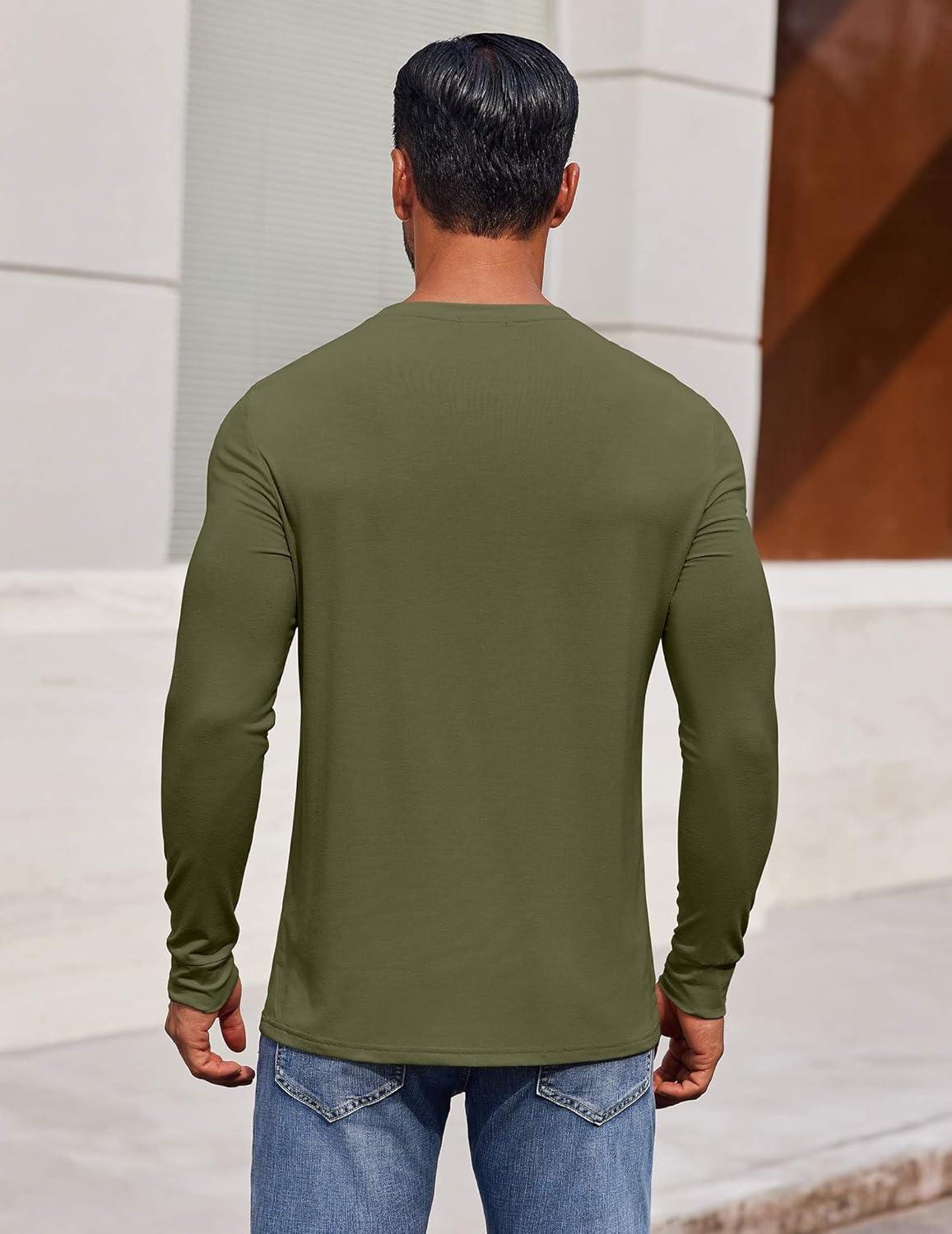 imageCOOFANDY Mens Long Sleeve Tee Shirts Crew Neck TShirt Casual Pullover Basic Tees Soft Stretch TshirtsArmy Green