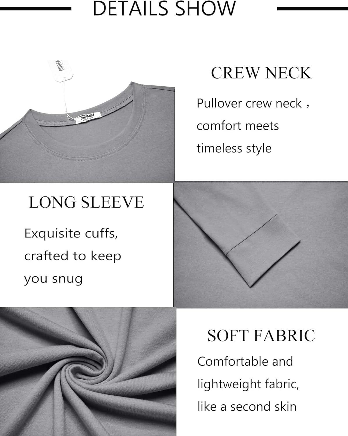 imageCOOFANDY Mens Long Sleeve Tee Shirts Crew Neck TShirt Casual Pullover Basic Tees Soft Stretch TshirtsAthletic Heather