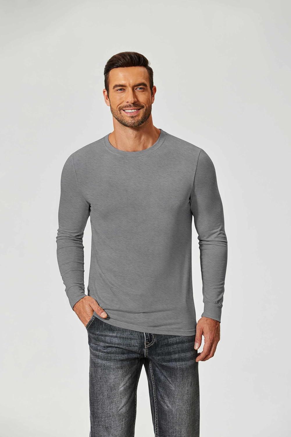 imageCOOFANDY Mens Long Sleeve Tee Shirts Crew Neck TShirt Casual Pullover Basic Tees Soft Stretch TshirtsAthletic Heather