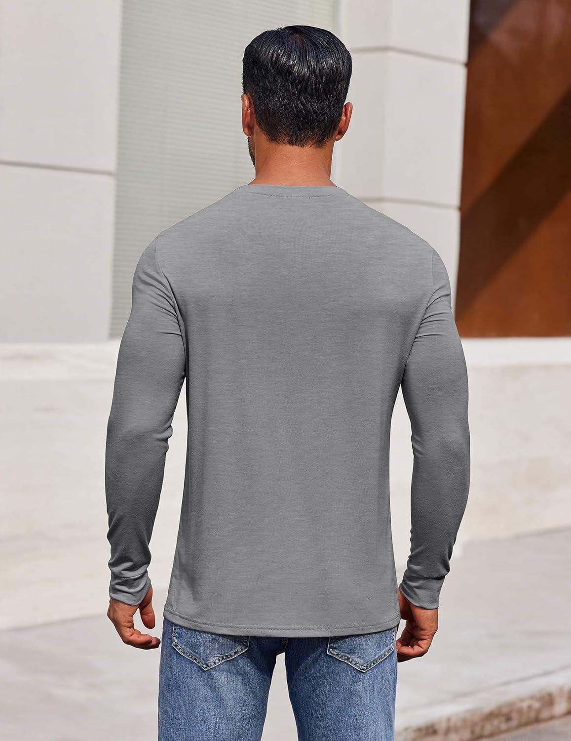 imageCOOFANDY Mens Long Sleeve Tee Shirts Crew Neck TShirt Casual Pullover Basic Tees Soft Stretch TshirtsAthletic Heather