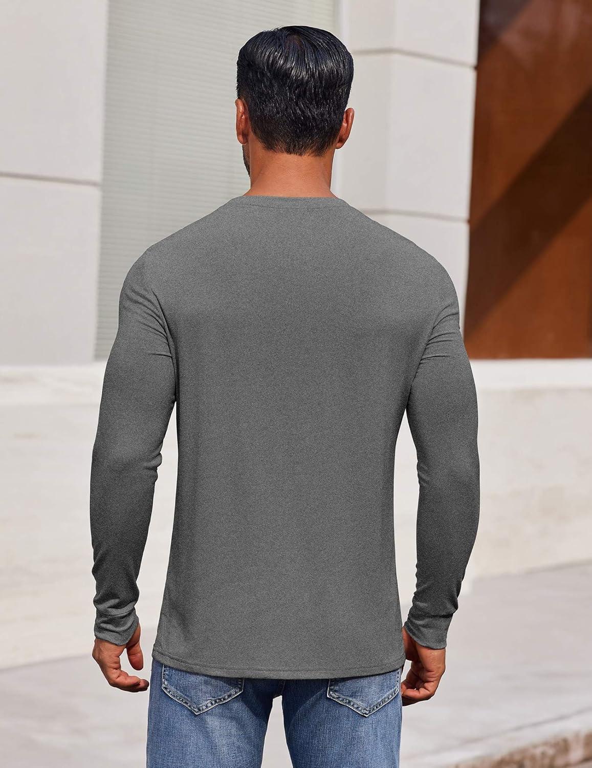 imageCOOFANDY Mens Long Sleeve Tee Shirts Crew Neck TShirt Casual Pullover Basic Tees Soft Stretch TshirtsBlack Heather