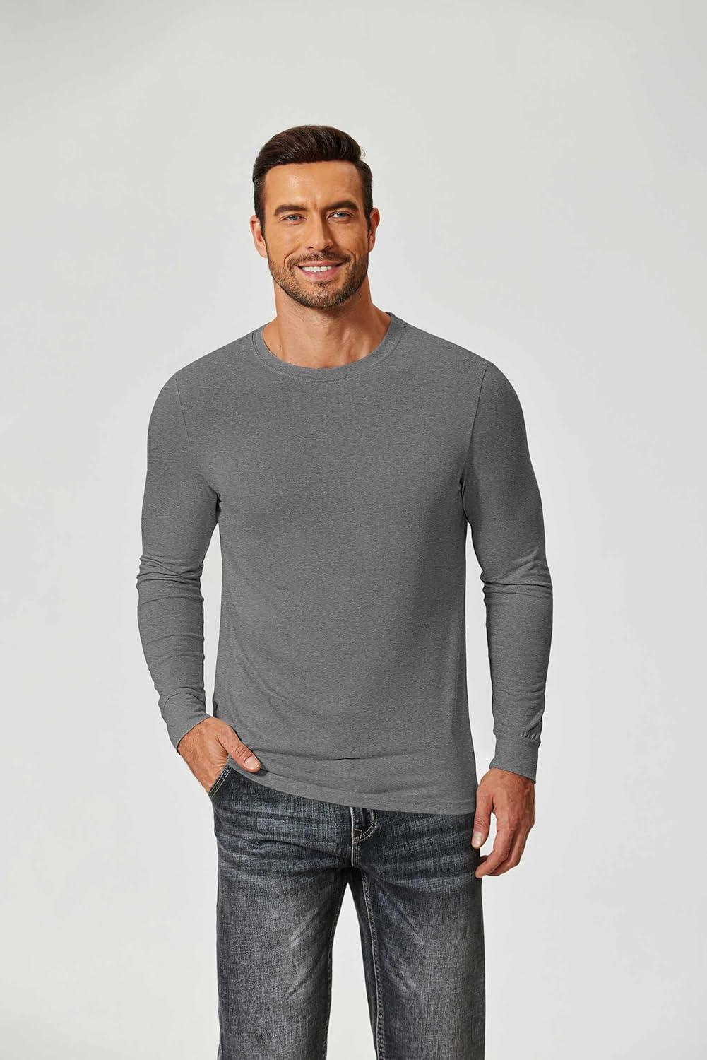 imageCOOFANDY Mens Long Sleeve Tee Shirts Crew Neck TShirt Casual Pullover Basic Tees Soft Stretch TshirtsBlack Heather