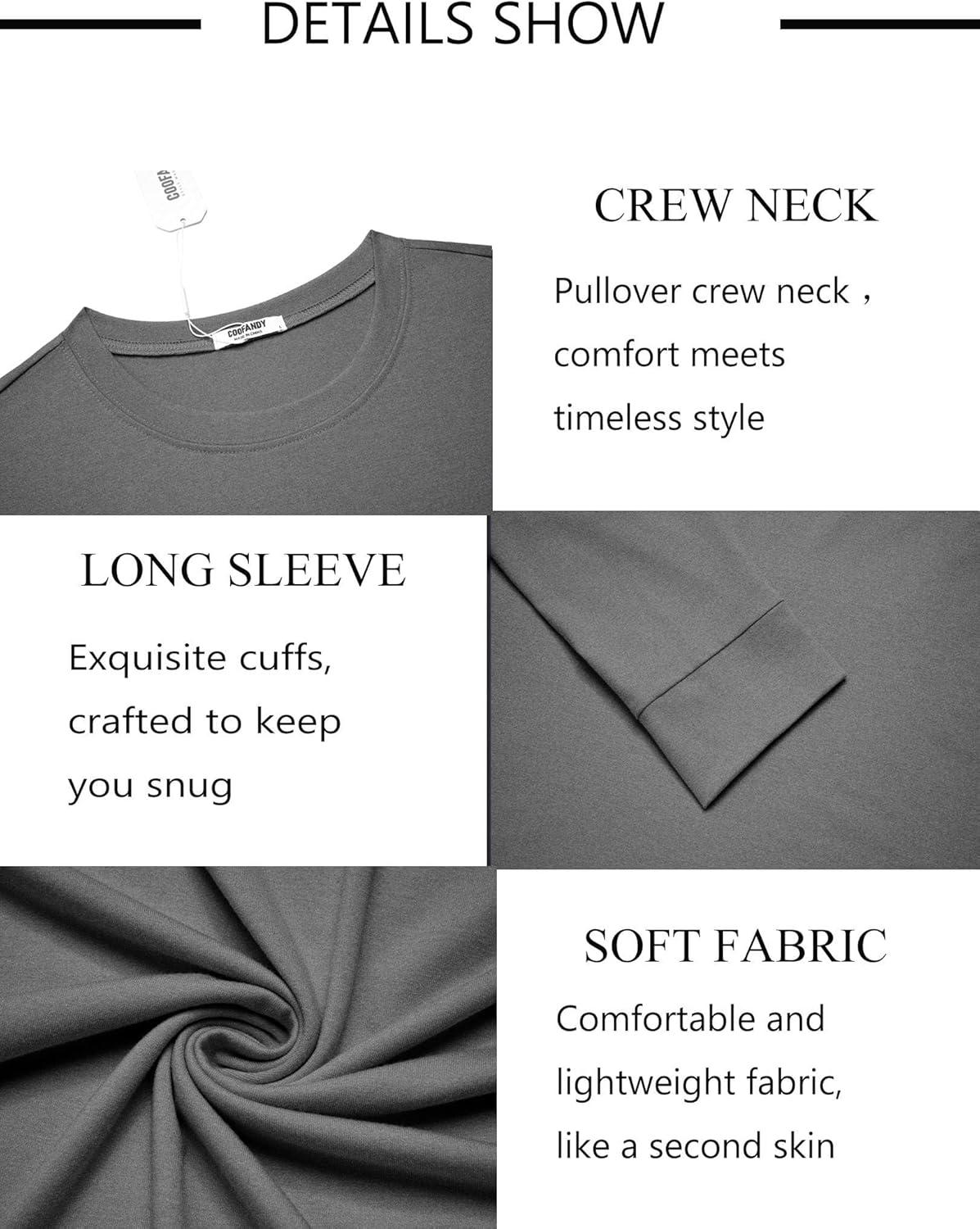 imageCOOFANDY Mens Long Sleeve Tee Shirts Crew Neck TShirt Casual Pullover Basic Tees Soft Stretch TshirtsBlack Heather