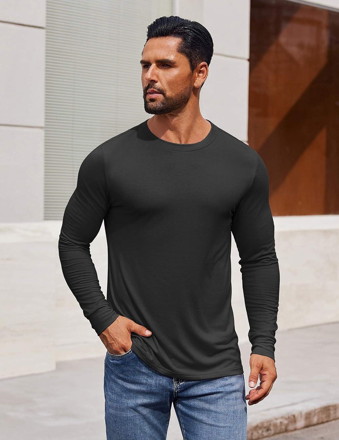 imageCOOFANDY Mens Long Sleeve Tee Shirts Crew Neck TShirt Casual Pullover Basic Tees Soft Stretch TshirtsBlacknavy