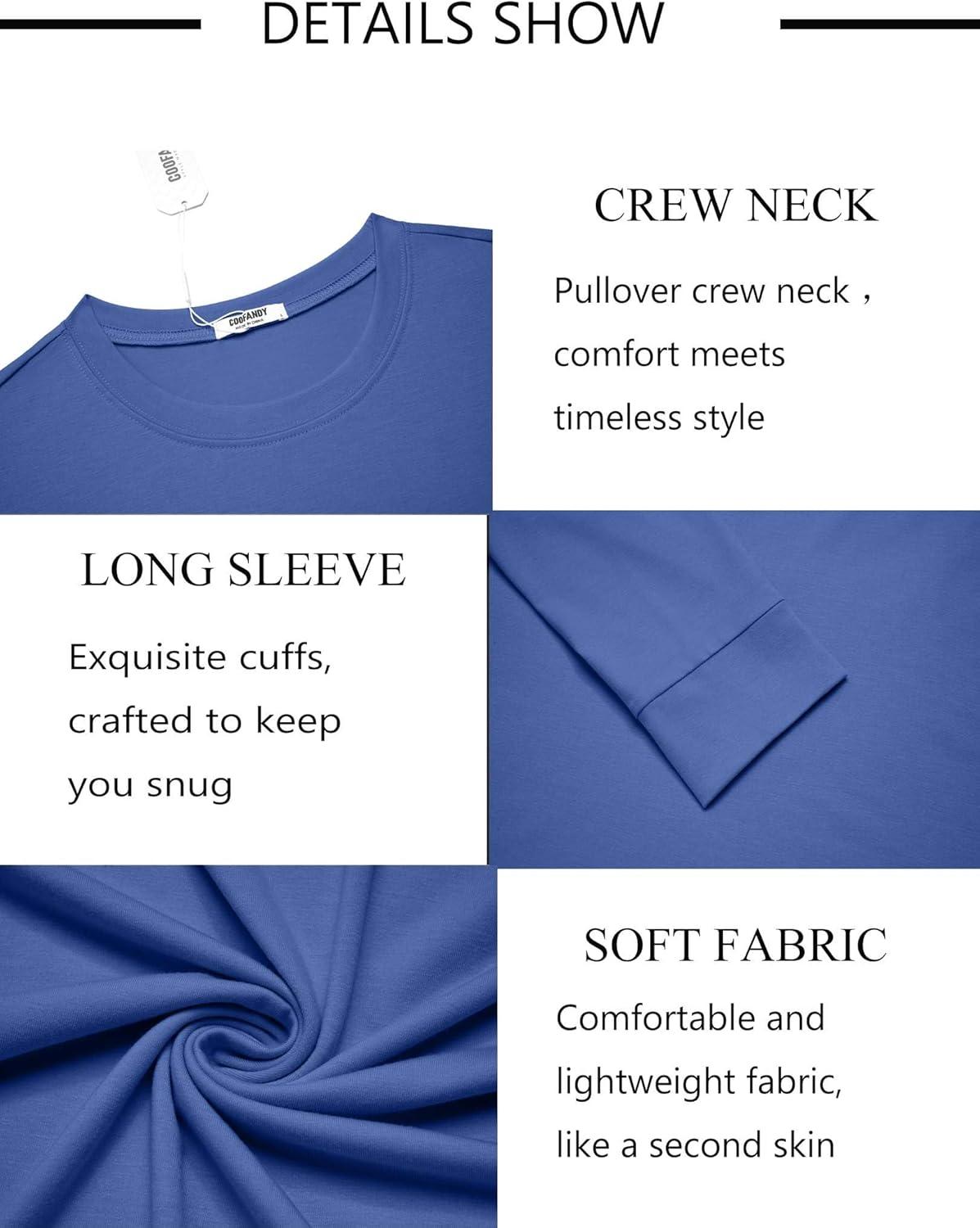 imageCOOFANDY Mens Long Sleeve Tee Shirts Crew Neck TShirt Casual Pullover Basic Tees Soft Stretch TshirtsBlacknavy