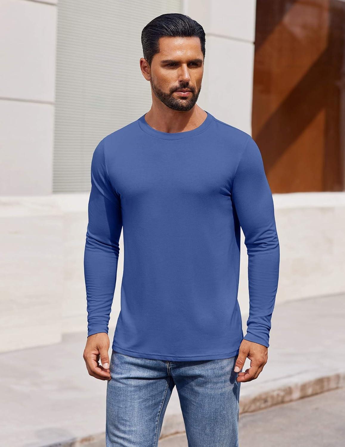 imageCOOFANDY Mens Long Sleeve Tee Shirts Crew Neck TShirt Casual Pullover Basic Tees Soft Stretch TshirtsBlue