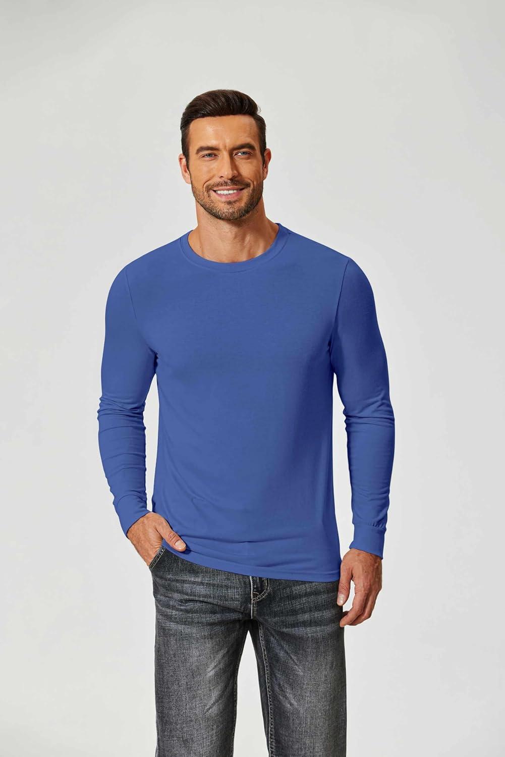 imageCOOFANDY Mens Long Sleeve Tee Shirts Crew Neck TShirt Casual Pullover Basic Tees Soft Stretch TshirtsBlue