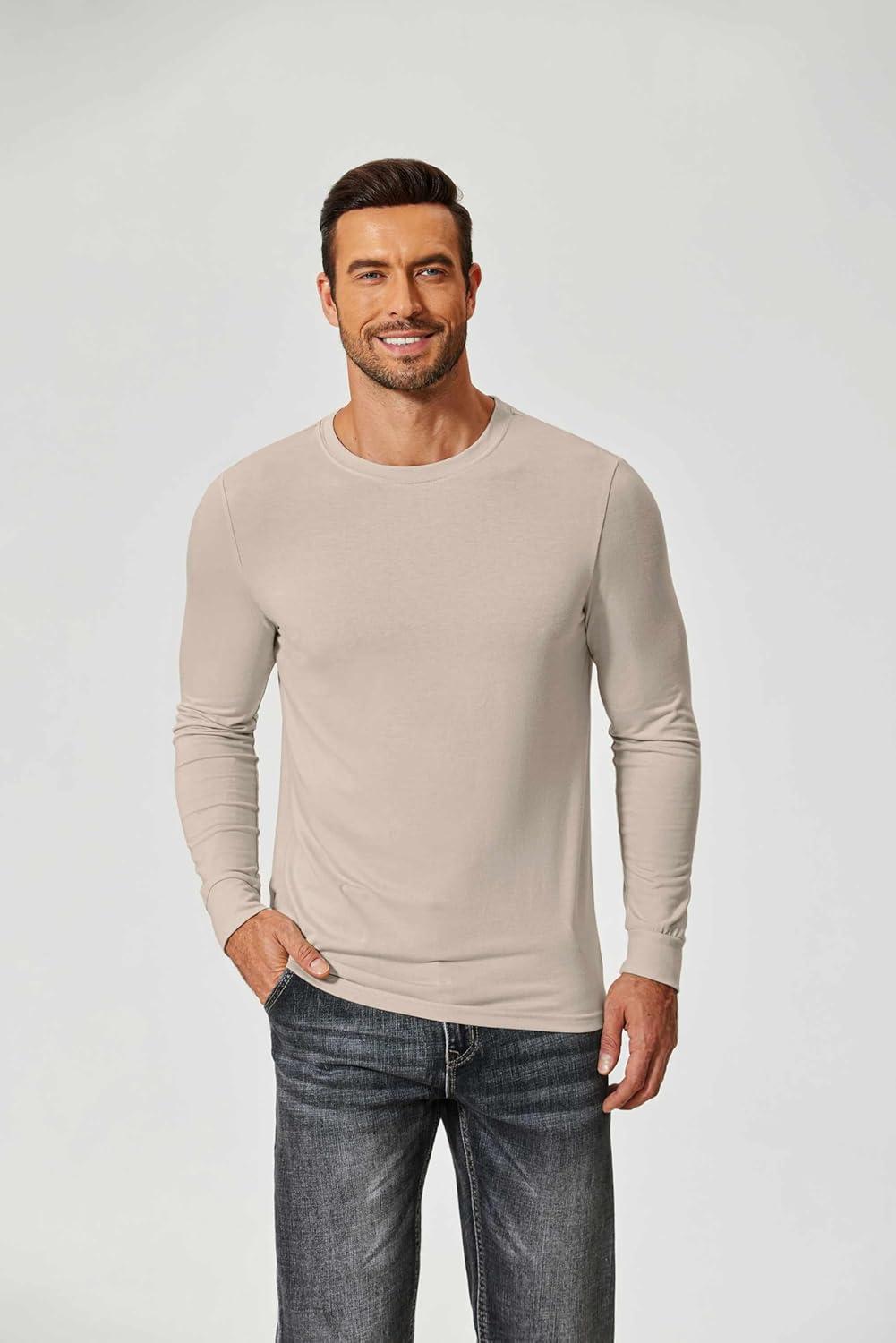 imageCOOFANDY Mens Long Sleeve Tee Shirts Crew Neck TShirt Casual Pullover Basic Tees Soft Stretch TshirtsLight Apricot