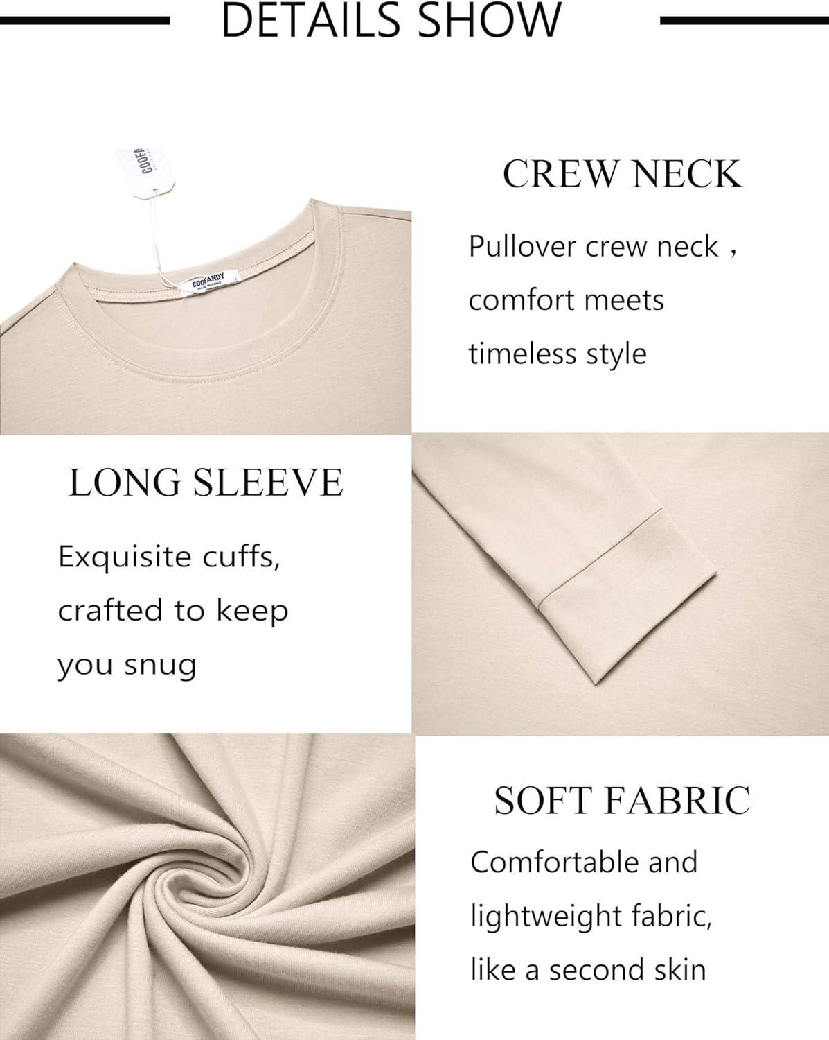 imageCOOFANDY Mens Long Sleeve Tee Shirts Crew Neck TShirt Casual Pullover Basic Tees Soft Stretch TshirtsLight Apricot