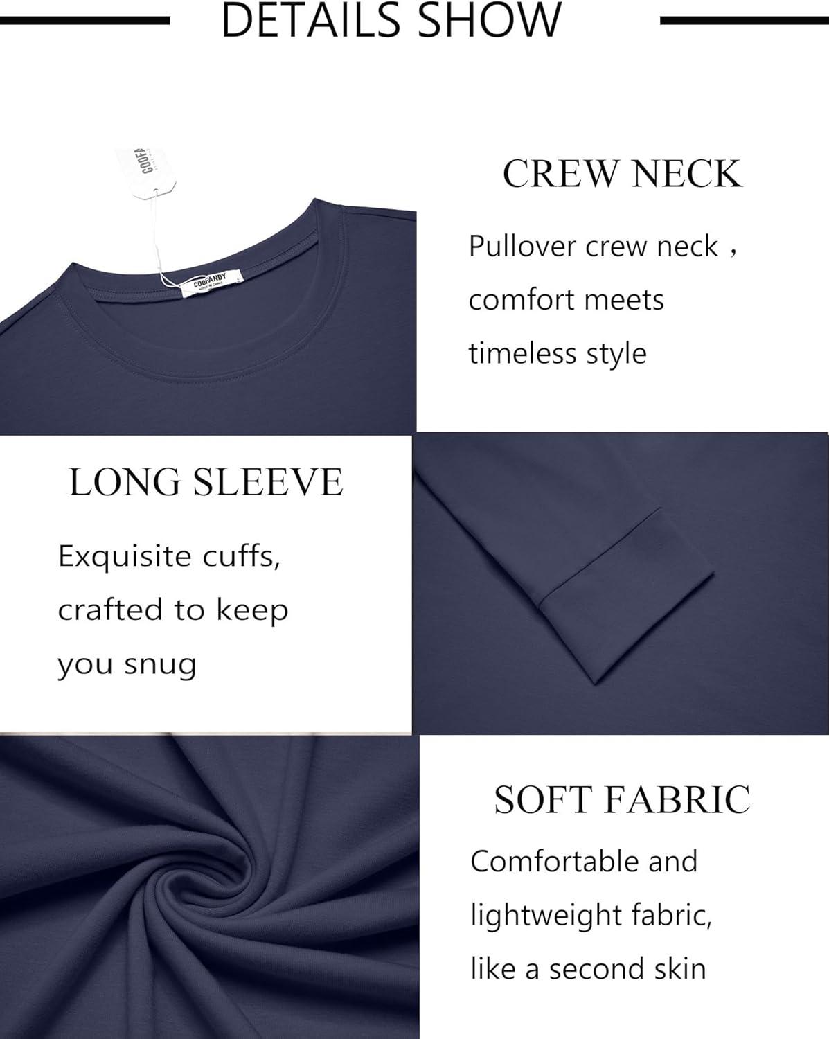imageCOOFANDY Mens Long Sleeve Tee Shirts Crew Neck TShirt Casual Pullover Basic Tees Soft Stretch TshirtsNavy