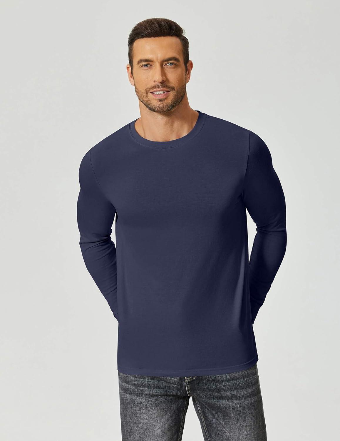 imageCOOFANDY Mens Long Sleeve Tee Shirts Crew Neck TShirt Casual Pullover Basic Tees Soft Stretch TshirtsNavy