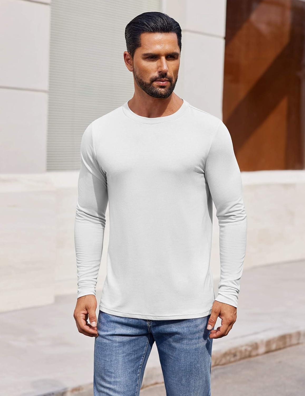 imageCOOFANDY Mens Long Sleeve Tee Shirts Crew Neck TShirt Casual Pullover Basic Tees Soft Stretch TshirtsWhite