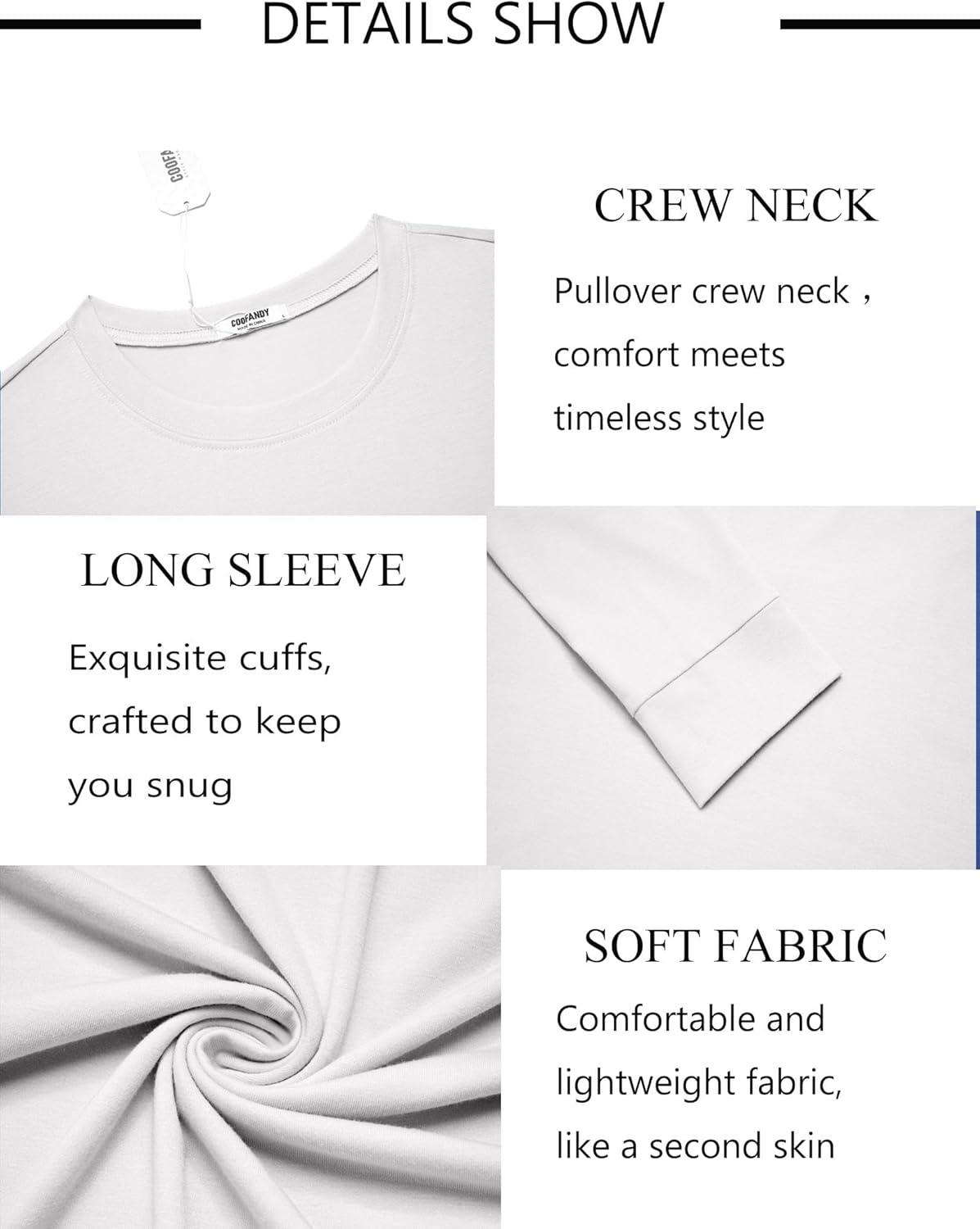 imageCOOFANDY Mens Long Sleeve Tee Shirts Crew Neck TShirt Casual Pullover Basic Tees Soft Stretch TshirtsWhite